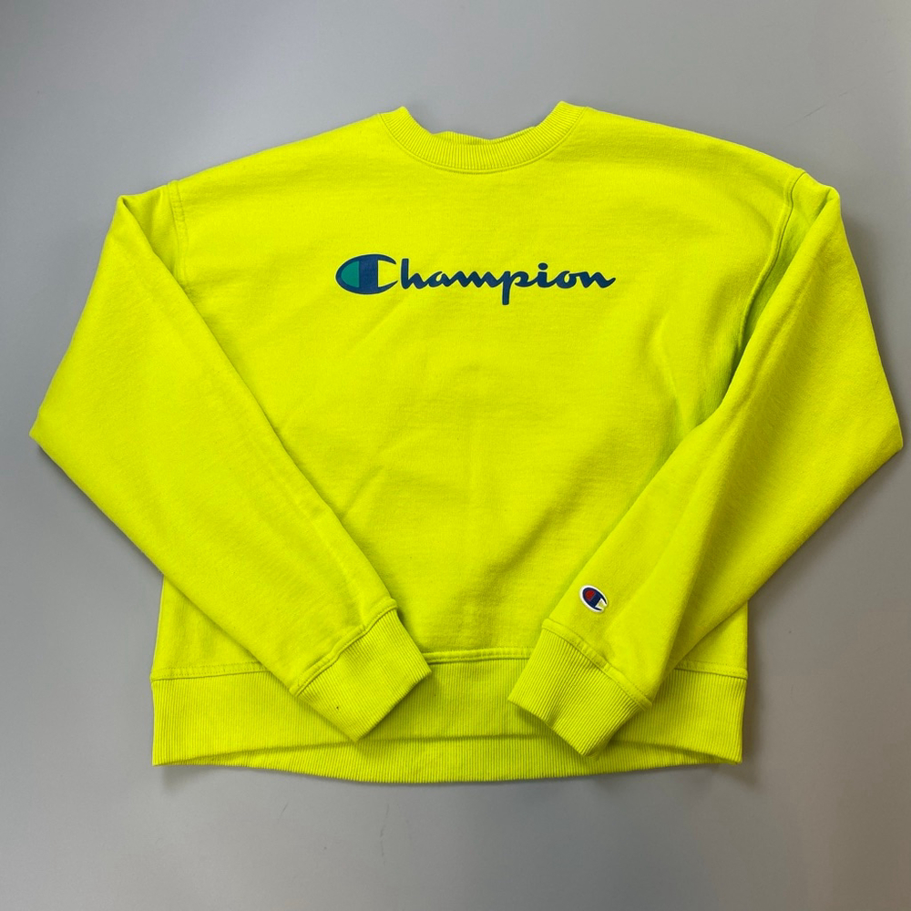 Champion Sweatshirt XS Y2K Neon Green Spellout Honduras Crewneck Sporty Vintage